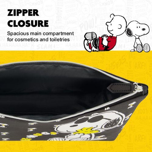 Concept One Peanuts Snoopy Women's Makeup Bag, Small Travel Cosmetic Zipper Pouch Organizer, Black