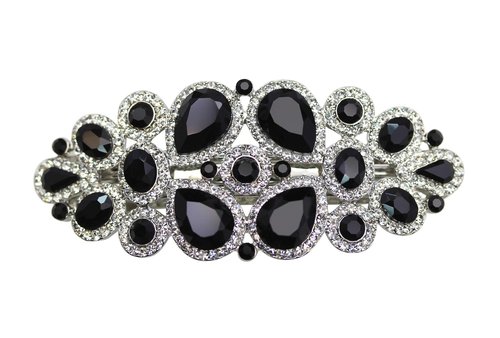 Faship Gorgeous Black Rhinestone Crystal Floral Hair Barrette Clip