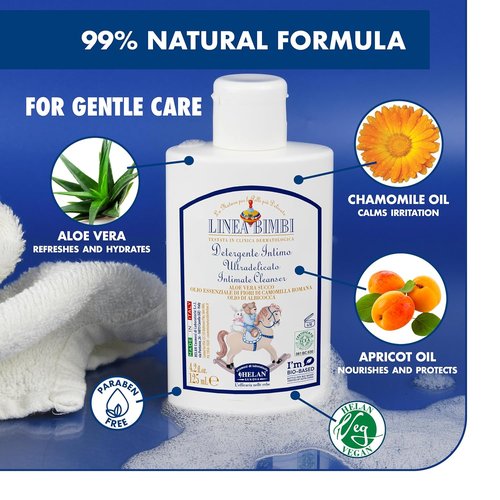 Helan Linea Bimbi Bio-Feminine Wash - Gentle Intimate Cleanser with Aloe Vera & Chamomile | 125ml (4.2 fl oz)