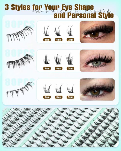 Bottom Lash Clusters 3 Styles Bottom Lashes 240PCS Wispy Eyelash Clusters Lower Cluster Lashes 5-7MM Spiky Bottom Individual Lashes DIY Cluster Eyelash Extensions by Boahankuke