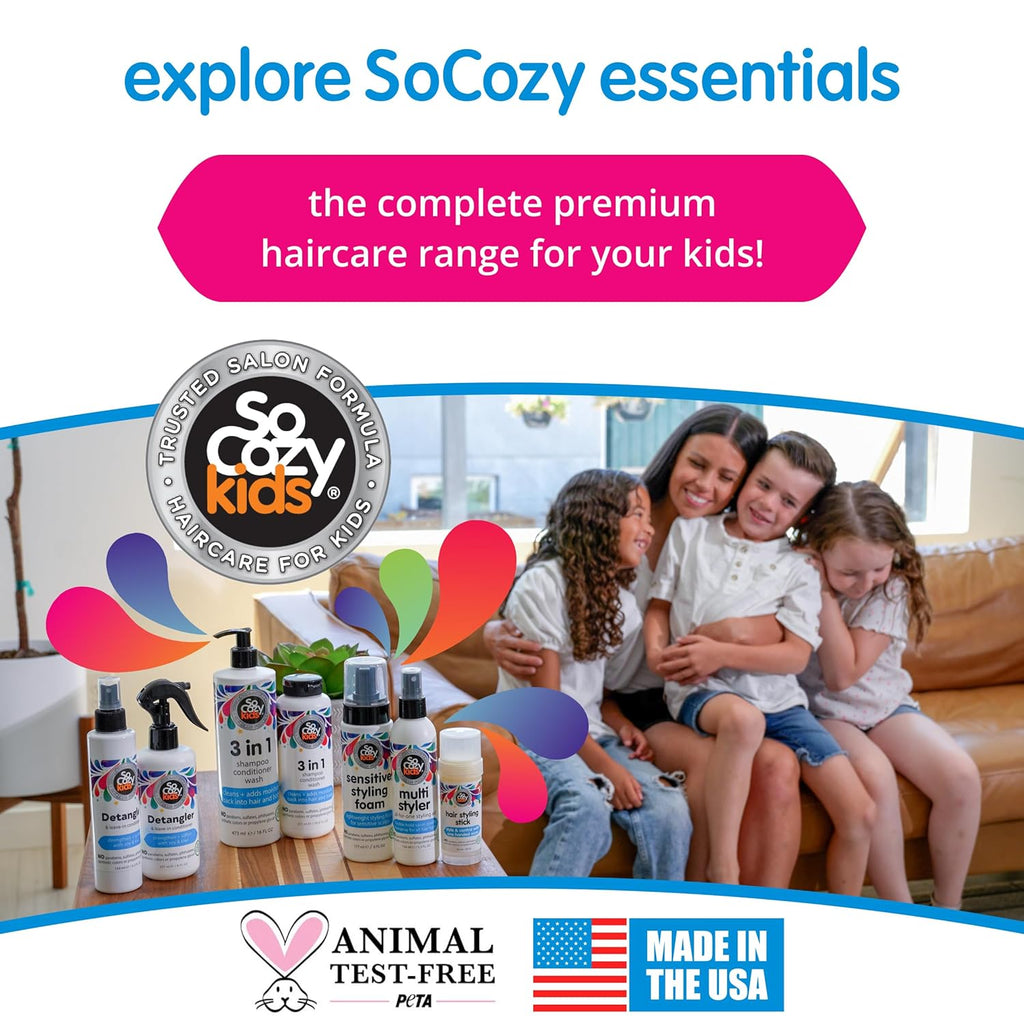 SoCozy 3-in-1 Kids Shampoo, Conditioner & Body Wash - Gentle Hydrating Cleanser with Keratin & Kiwi Extract (16 Fl Oz)