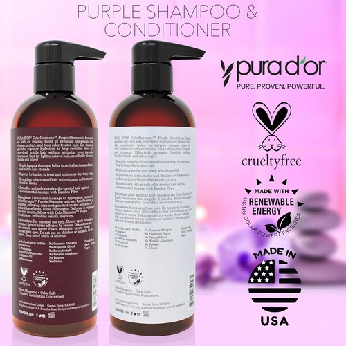 PURA D'OR ColorHarmony Purple Shampoo - 16 Oz for Bleached, Blonde & Silver Hair | Sulfate-Free, Natural Ingredients