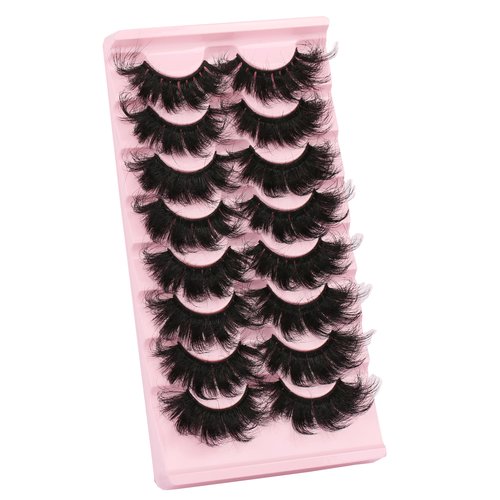Gmagictobo False Eyelashes Dramatic 25MM Lashes 3D Faux Mink Lashes Wispy Pack Long Thick Volume Soft Strips False Lashes 8 Pairs Multipack