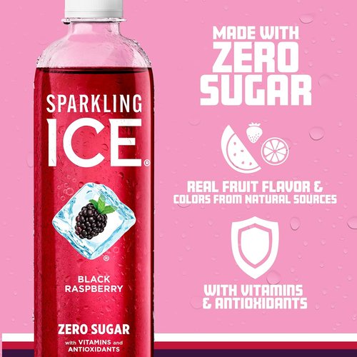 Sparkling Ice Black Raspberry Sparkling Water - Zero Sugar, Low Calorie, Vitamins & Antioxidants | 17 fl oz Bottles (Pack of 12)