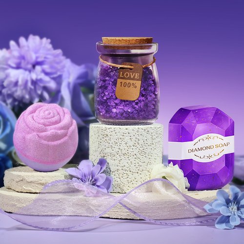 Birthday Gifts for Women, Valentines Day Gifts for Her, Wife, Girlfriend, Coworker, Grandma, Bestie, Romantic Purple Self Care Spa Relaxation Baskets Gift Set Idea for Her Anniversary
