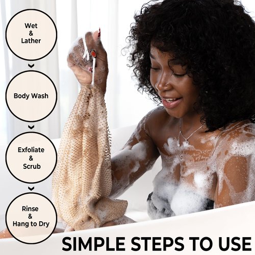 African Net Sponge Authentic with Knots - Afroscrub Exfoliating Net Sponge for Body Scrubber Exfoliator - Real African Bath Back Scrubber Washcloth Travel Protable and Dry Quickly