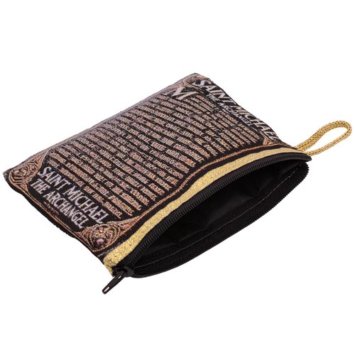Religious Rosary Pouch with Tapestry Style Woven Art | St. Michael, Holy Family, or St. Therese | Zipper Enclosure | Catholic Gift for First Holy Communion or Confirmation (St. Michael)