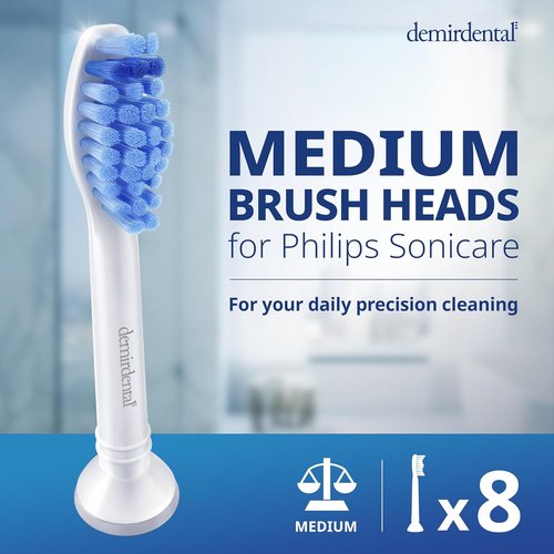 Philips Sonicare Replacement Heads - Medium Toothbrush Heads for HX6015/03 - 8 Pack - White