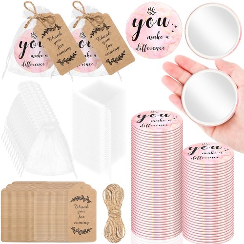 Tradder 50 Sets Compact Mirrors Bulk Women Gift Inspirational Appreciation Employee Thank You Christmas Small Purse Pocket Stuffer Item Makeup Mini Mirrors for Coworker Bridal Souvenir Bag(Rose Gold)
