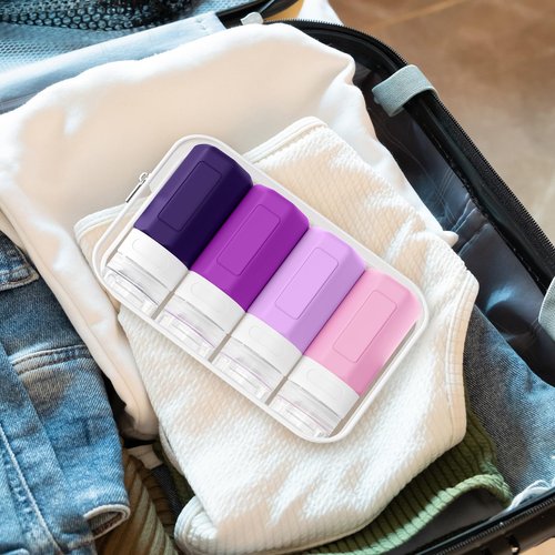Ruinovate 2 oz Travel Bottles, Small Travel Size Containers, TSA Approved Silicone Travel Toiletries Bottles, Shampoo and Conditioner Travel Kit for Women (Purple)