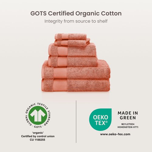 BIOWEAVES 100% Organic Cotton 700 GSM Plush 6-Piece Premium Towel Set GOTS Certified, 2 Bath Towels, 2 Hand Towels & 2 Washcloths - Burnt Orange