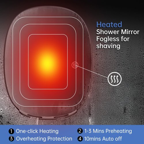 COSMIRROR Heated Shower Mirror Fogless for Shaving, Fog Free Shaving Mirror with 2 Razor Holders, Rechargeable No Fog Mirror for Shower, 360° Adhesive Mounted Steam Free Shower Mirror Without Light