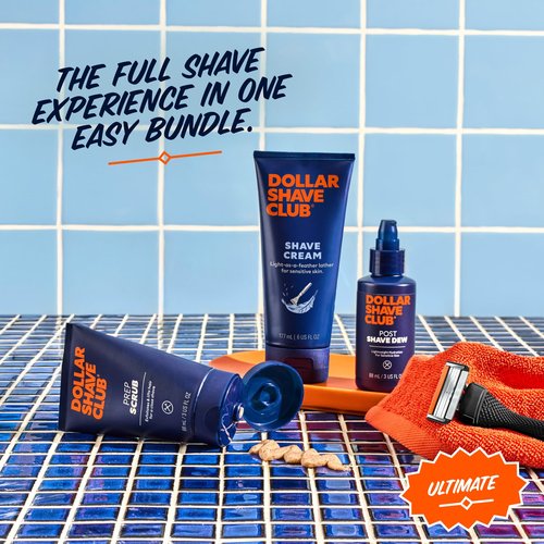 Dollar Shave Club | Ultimate Set | 4 Swift Rinse Refill Cartridges, 1 Handle, 1 Prep Scrub 3 ounce, 1 Shave Cream 6 ounce, 1 Post Shave Dew 3.4 ounce