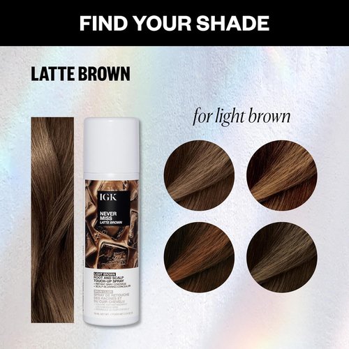 IGK NEVER MISS Root & Scalp Touch-Up Spray - Light Brown | Waterproof Gray Concealer for Thinning Hair | 2oz with Biotin & Rosemary