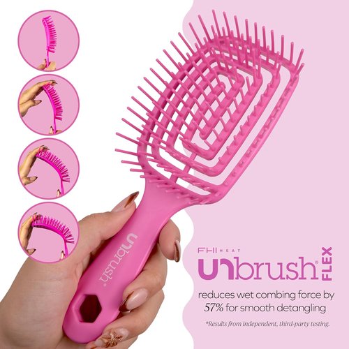 FHI Heat UNbrush Flex Detangling Brush - Pain-Free, Ultra-Flexible Hair Detangler with DuoFlex Anti-Static Bristles