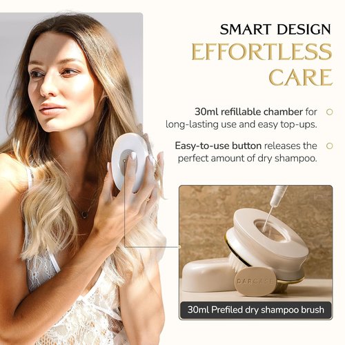 DARCASE Premium Dry Shampoo Brush Applicator - 30ml Unscented Refillable Travel Size for Effortless Haircare