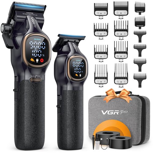 VGRPRO Professional Hair Clippers for Men, Professional Barber Clippers and Trimmer Set, Cordless Hair Clippers for Hair Cutting with Package Case, Powerful 9000 PRM Rechargable Electric (Black)