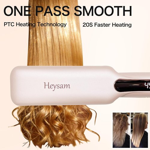Heysam 2-in-1 Flat Iron Hair Straightener & Curler - Portable Dual Voltage, 1.6-Inch Wide, Fast Heating, Pink