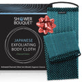 Japanese Exfoliating Washcloth for Back & Body - Charcoal & Silver Ion Exfoliating Towel with Handles - Two-Sided Gentle Exfoliation & Deep Cleansing Soft Body Wash Cloths for Shower - Green