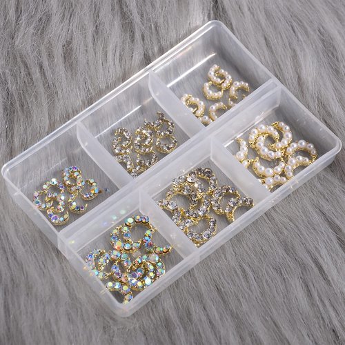 60 Pcs Moon Nail Charms Rhinestones 3D Shiny Moon Shape Metal Gems Jewels Stones Gold Rhinestones Charms Design for Nails Art Accessories DIY Decoration with Storage Box