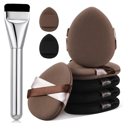 9Pcs Cushion Foundation Puff Set with 8pcs Beauty Makeup Sponge Flat Puff,1pcs Concealer Make up Brush and 2pcs Storge Box for Liquid & Cream Foundation
