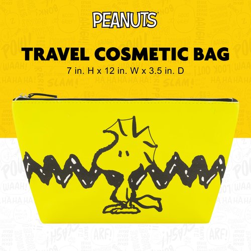 Concept One Peanuts Woodstock Travel Makeup Bag, Trapezoid Cosmetic Organizer Pouch for Women, Yellow