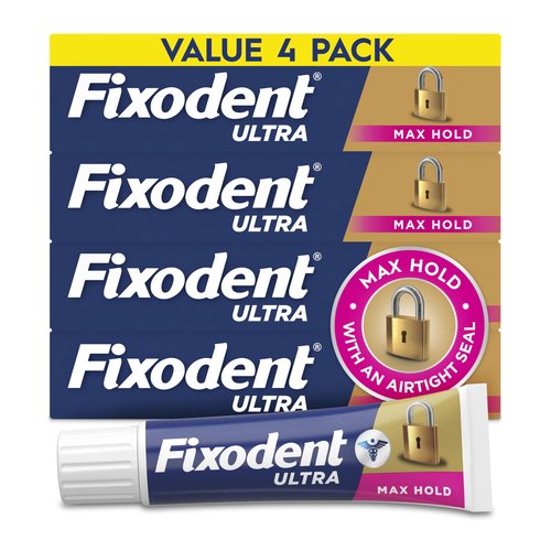 Fixodent Ultra Max Hold Secure Denture Adhesive Cream for Full and Partial Denture Wearers, 2.2oz (Pack of 4)