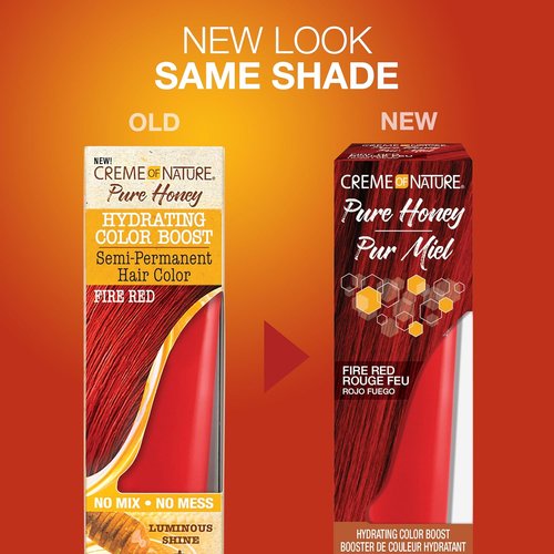 Creme of Nature Pure Honey Hair Dye - Hydrating Semi-Permanent Color Boost in Fire Red, 3 fl oz