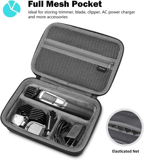ProCase Hard Travel Case for Norelco Multigroom Series 3000 5000 7000 MG3750 MG5750/49 MG7750/49 Men's Electric Trimmer Shaver and Attachments -Black