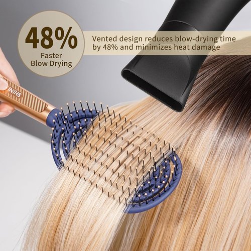 SHINLEA Speed Dry Detangler Brush - Luxury Gold Handle, Curved Design for Effortless Wet Hair Detangling