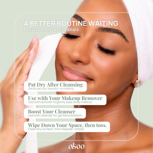 OLSOO Clean Face Towels XL® – 100% Viscose, OEKO-TEX Certified, Ultra Soft Disposable Towels, Super Absorbent & Eco-Friendly for All Skin Types (50 Count)