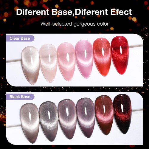 GELLAKTIK Cat Eye Gel Nail Polish Set, 6 Colors 12ML Spring Summer Glitter Magnetic Nail Polish Gel with Magnet, Soak Off UV LED for Home Salon Manicure Gift for Women