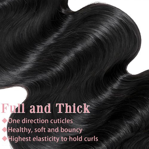 Asxdovig 12A Human Hair Bundles Body Wave 24 Inch Single Bundles Human Hair 100% Unprocessed Brazilian Virgin Hair Double Weft Weave Natural Black