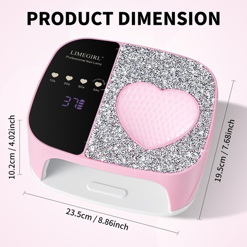 LIMEGIRL UV LED Nail Lamp Kit for Gel Polish Professional Fast Curing Pink Dryer Light Set with 4 Timer Settings Cordless Rechargeable Nail Art Cure Machine for Manicure Pedicure at Home and Salon