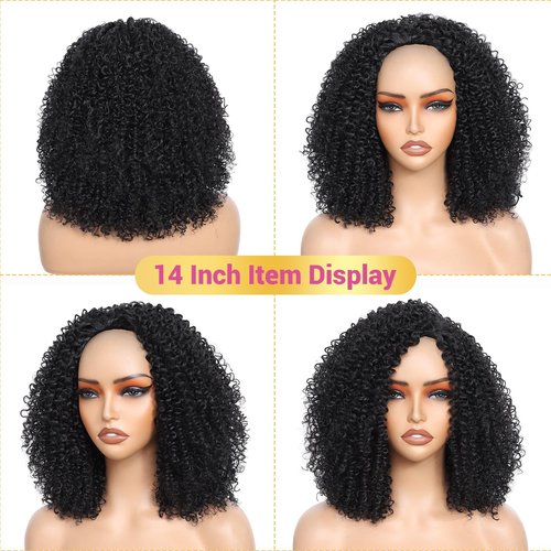 Urbeauty Half Wigs for Black Women Short Kinky Curly 3 in1 Half Wig Human Hair Soft Feeling Protein Silk Synthetic Hair Soft Lightweight Glueless Quick Install, Beginner Friendly Daily & Flip Over Wig