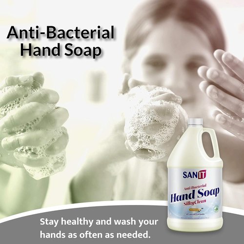 Sanit Silky Clean Antibacterial Hand Soap Refill - Moisturizing Formula with Coconut Oil & Aloe Vera - 1 Gallon, Vanilla