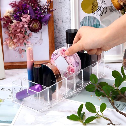 Tuanse 1 Pcs Acrylic Makeup Compact Organizer Detachable 8 Spaces Clear Vanity Drawer Organizer Eyeshadow Palette Storage for Lipstick Highlighter, Skincare Cosmetic Display Cases for Bathroom
