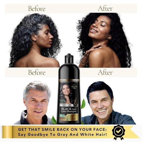 Regine Switzerland Black Hair Dye Shampoo - Instantly Covers Gray Hair - Ammonia-Free, Herbal Formula for Men & Women