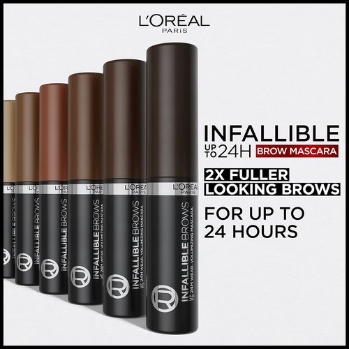 L'Oreal Paris Infallible Brow Mascara - 24H Volumizing Eyebrow Makeup for 2X Fuller Brows | Light Brunette, 0.13 Fl Oz