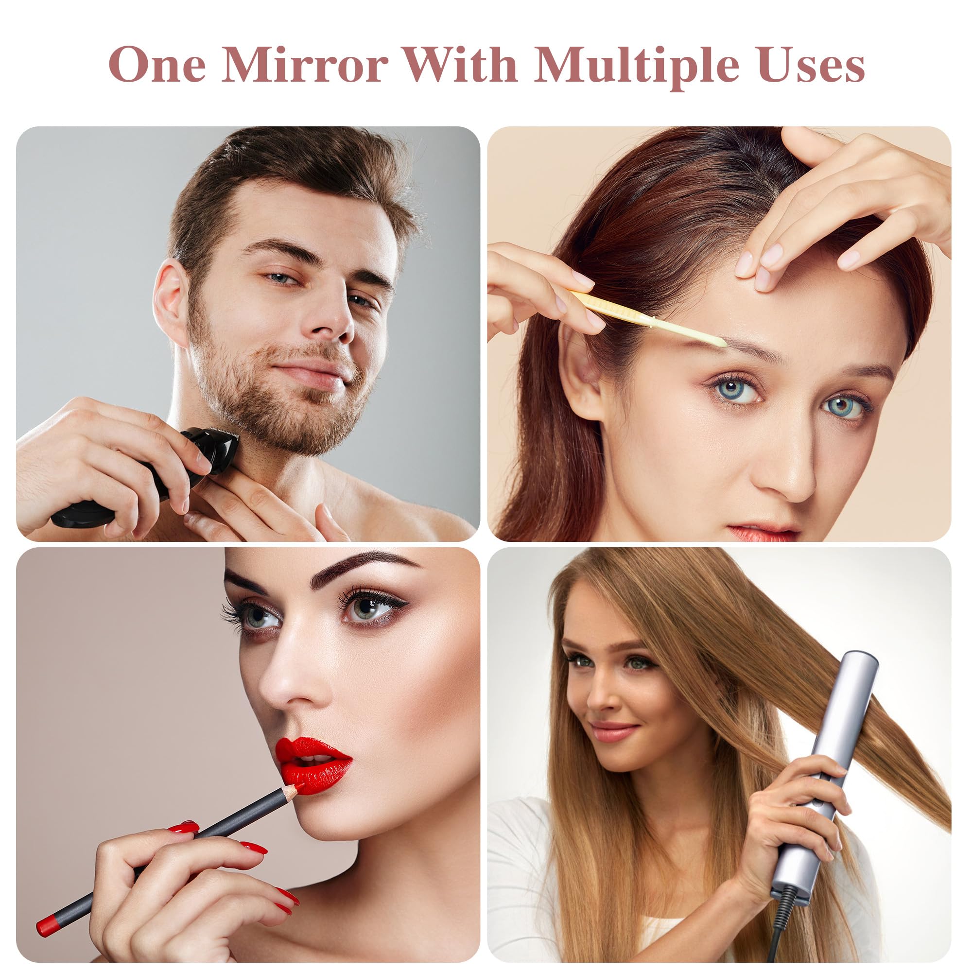Wall Mounted Lighted Makeup Mirror, Rectangle Double Sided 1X/10X Magnifying Bathroom Height Adjustable Mirror, 6000mAh Rechargeable 3 Color and Dimmable Lights, 360 Rotation Shaving Vanity Mirror