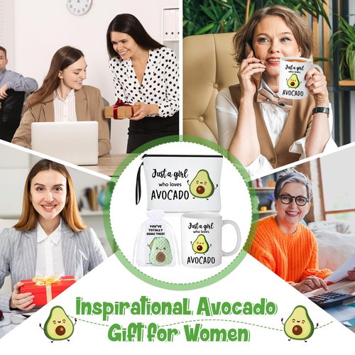 Nuogo 5 Pcs Avocado Gifts Cute Crochet Makeup Bag Coffee Mug with Positive Inspirational Card for Girl Employee Appreciation Avocado Lovers Birthday