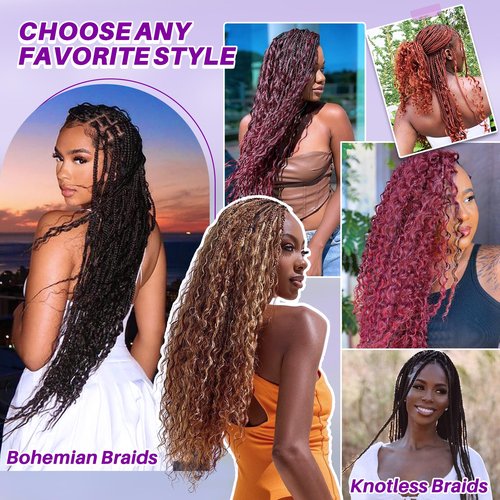 Human Braiding Hair for Boho Braids, Deep Wave Bulk Boho Braids Human Hair for Knotless Curly Bohemian Water Wave Boho Hair for Braiding 110g 16 Inch Natural Color (3 No Weft Bundles/Pack)