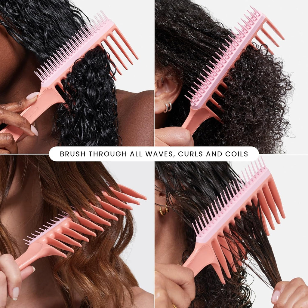 Tangle Teezer Wide Tooth Comb - Double-Sided Detangler for Curly Hair Types 3C to 4C | Peach