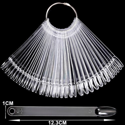 LoveOurHome 150pc Medium Almond Nail Swatch Sticks Vanish Gel Polish Color Design Display Stick Tips Clear Almond Fan Cards Nails Art Practice Sample Tools with Rings