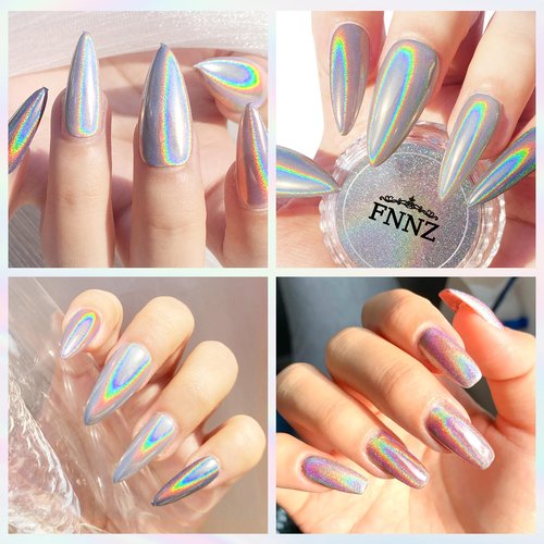 FNNZ Holographic Nail Powder, Chrome Nail Powder for Nail Art Decoration, Holographic Fine Glitter Aurora Rainbow Metallic Mirror Effect for Fake Nails Tips Gel Polish Salon Manicure Home DIY