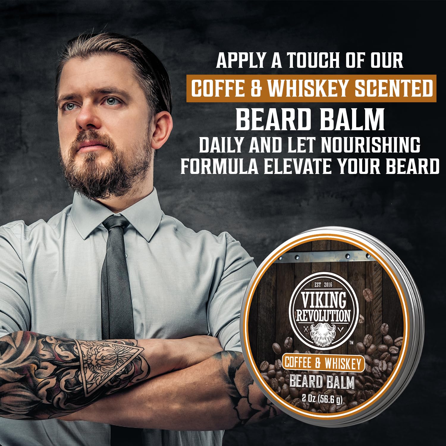 Viking Revolution Coffee Whiskey Beard Balm for Men - Beard Butter for Men with Argan Oil and Jojoba Oil Softener and Moisturizer Styling Balm (1 Pack, 2oz)