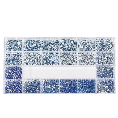 DZHILHMX Nail Rhinestones - 4300pcs Light Blue Crystals, Multiple Shape Gems, Flat Back Rhinestones, with Kit and Glue Gel, for Nail Art Decoration
