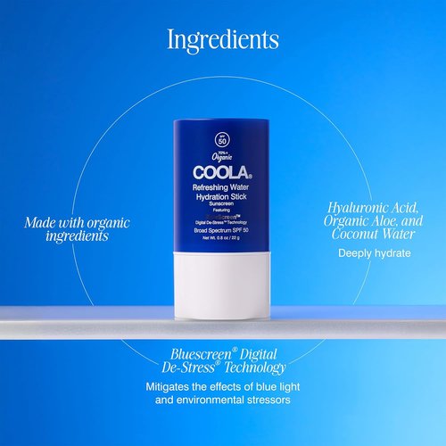 COOLA Organic Face Moisturizer - SPF 50 Water Stick with BlueScreen Technology | 0.8 Oz