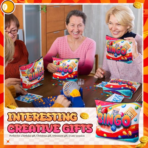 SilTriangle 12 Pcs Bingo Gifts Makeup Bags Bingo Game Lover Gifts Travel Zipper Pouch for Seniors Mom Grandma Women Players