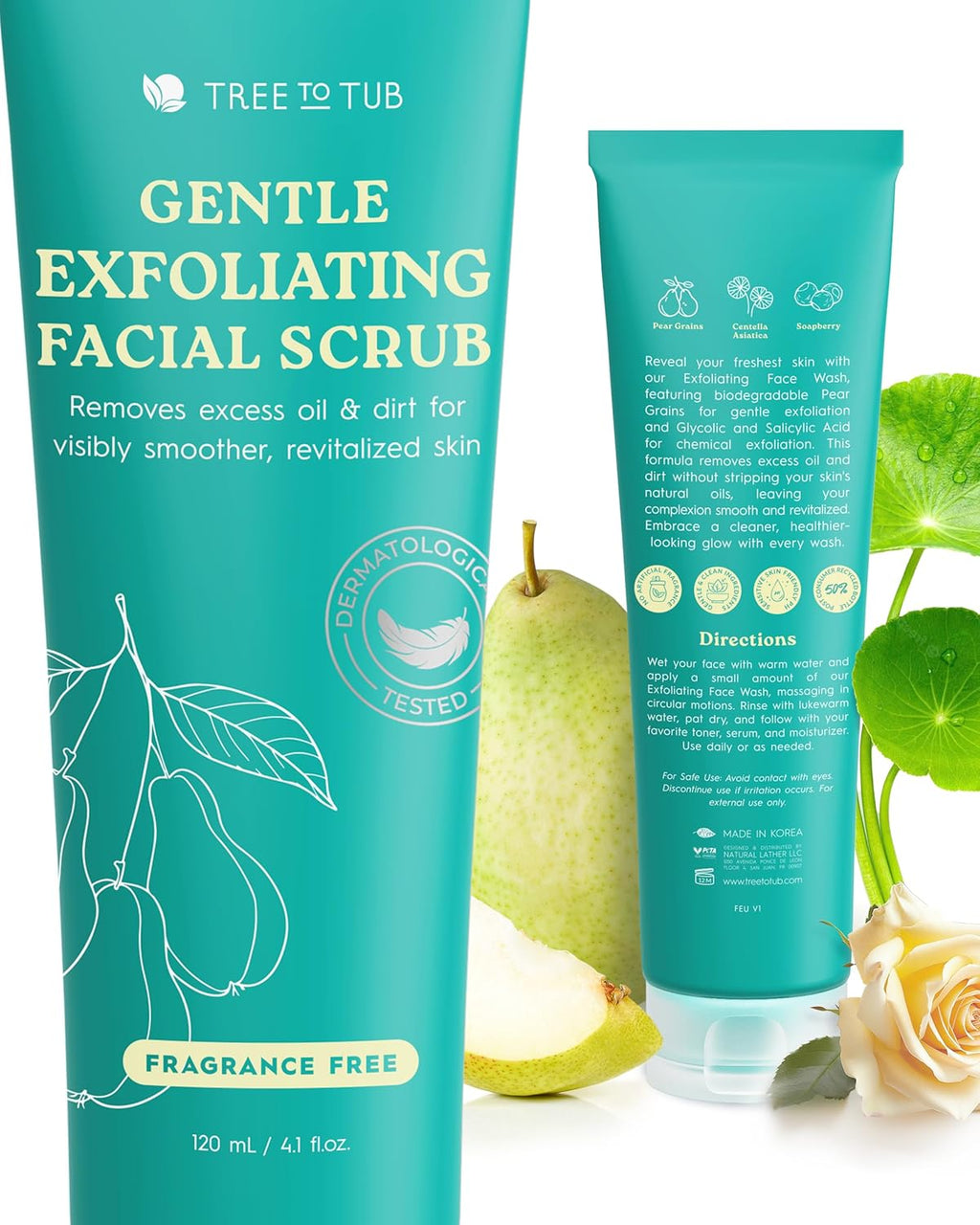 Tree To Tub Exfoliating Face Wash - Gentle Salicylic Acid Facial Scrub for Glowing Skin - Non-Irritating for All Skin Types
